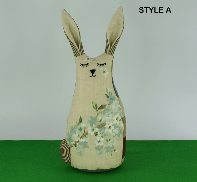 Easter Bunny, Rabbit Doorstop Hand Embroidered Linen, Unique Handmade Cotton Bunny Rabbit Bookend,