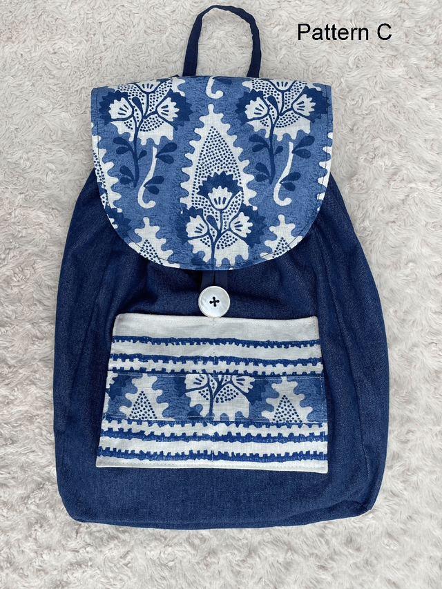 Blue Fabric Backpack; Handmade Denim Backpack; Boho Festival Rucksack; School Bag; Swimming Bag; Gym Backpack