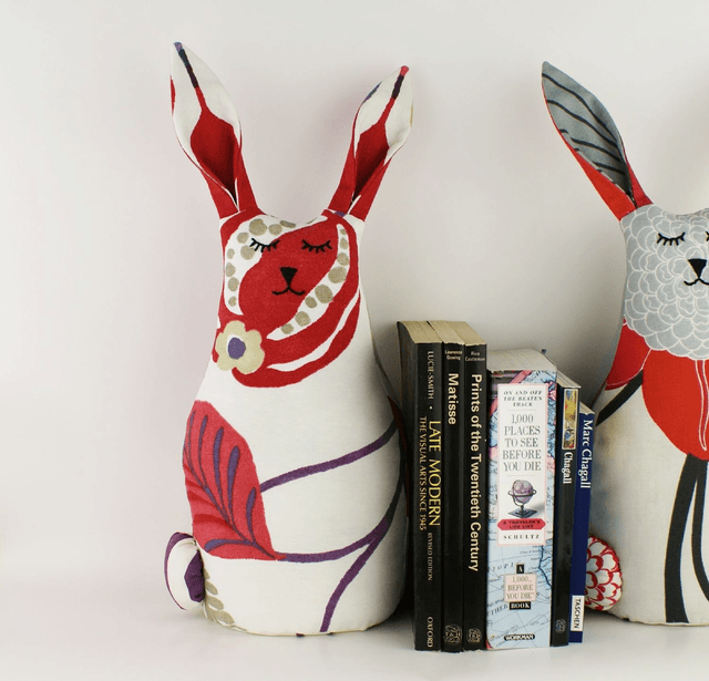 Bunny Rabbit Doorstop, Boho Style Hand Embroidered Bunny Doorstop, Unique Handmade Cotton Rabbit Bookend, House Warming Gift, Made in UK