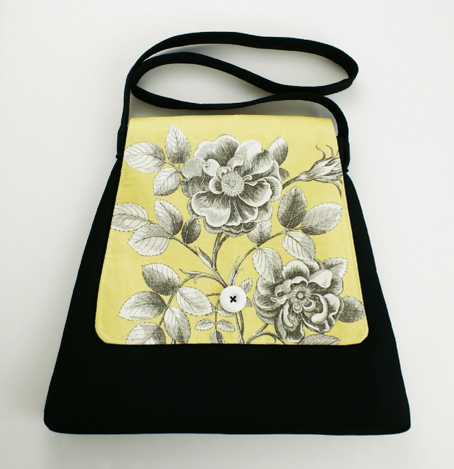 Unique Handmade Linen Shoulder Handbag; Flower Pattern Shoulder Strap Bag; 60s Handbag; Retro Shoulder Bag; 70s Linen Shoulder Bag, Boho Bag Active