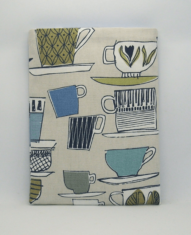 Afternoon Tea Padded Book Sleeve, Midi Sized Cotton Book Protector, Foam padded Book Pouch, Medium Book Sleeve, iPad sleeve