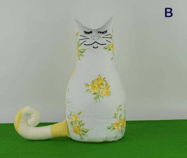 Vintage Rose Fabric Cat Doorstop, Unique hand embroidered Cat Bookend, Made in UK