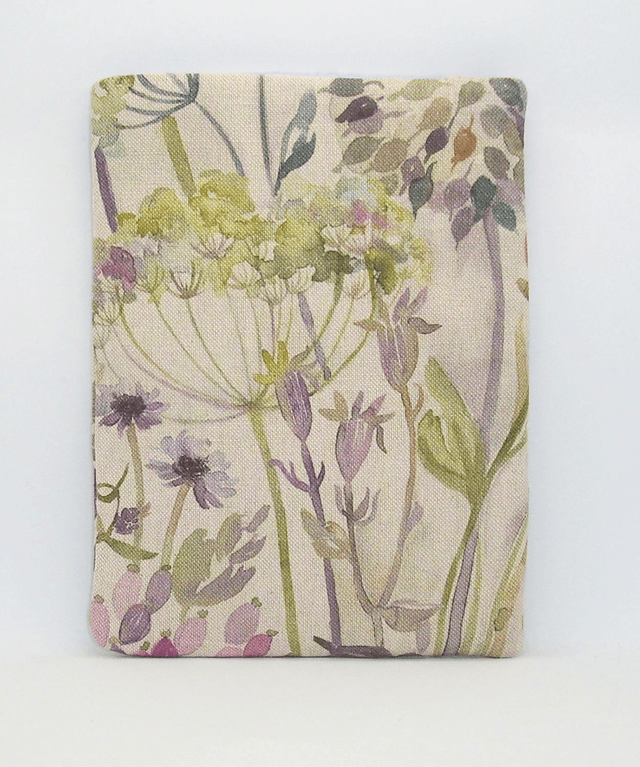 Padded Book Sleeve Watercolour Flower Theme, Midi Sized Linen Book Protector, Book Pouch, Medium Book Sleeve with Pocket, iPad sleeve, Made in UK