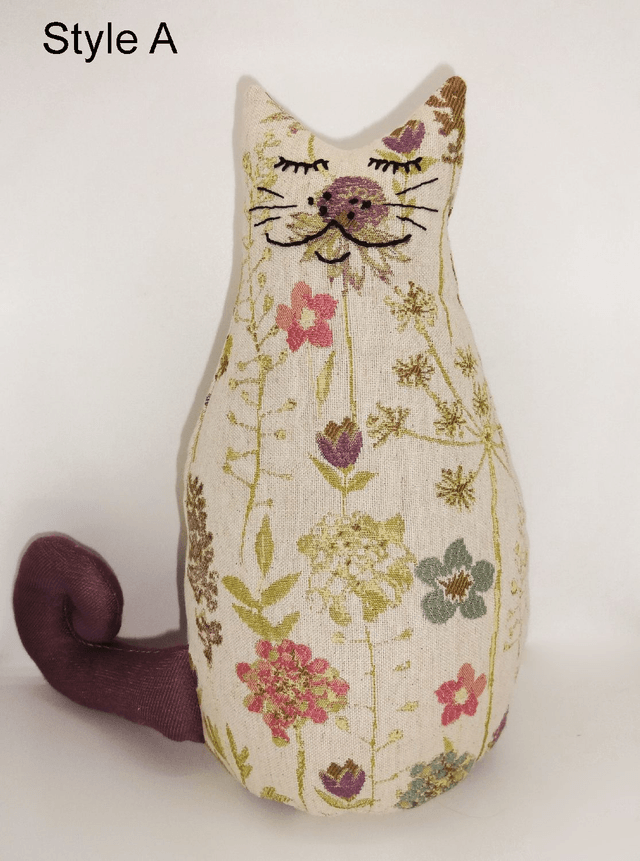 Handmade Cat Doorstops, Unique Pussycat Doorstop, Tapestry Spring Flowers Fabric, Made in UK