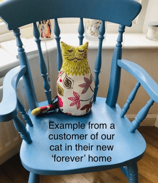 Cat Doorstop Hand Embroidered Retro Floral Fabric; Handmade Cat Bookend, Made in UK