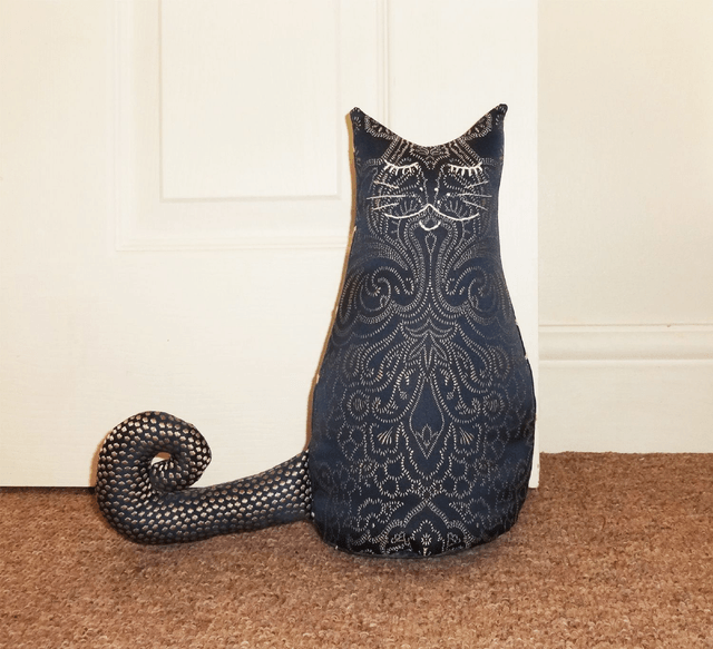 Cat Doorstop Hand Embroidered, Handmade Cat Bookend, Cat Lovers Gift, Made in UK