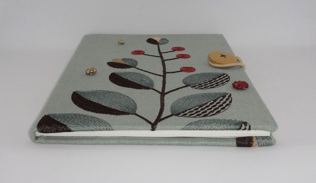 Art Deco A5 Fabric Covered Travel Journal, Embroidered Hardback Sketchbook