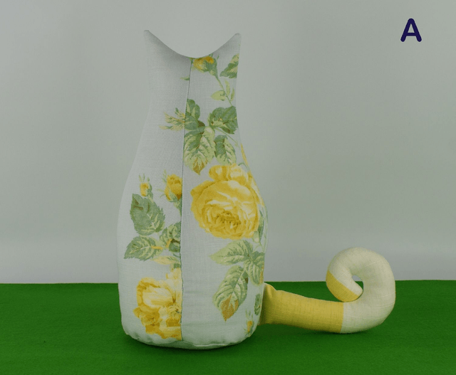 Vintage Rose Fabric Cat Doorstop, Unique hand embroidered Cat Bookend, Made in UK