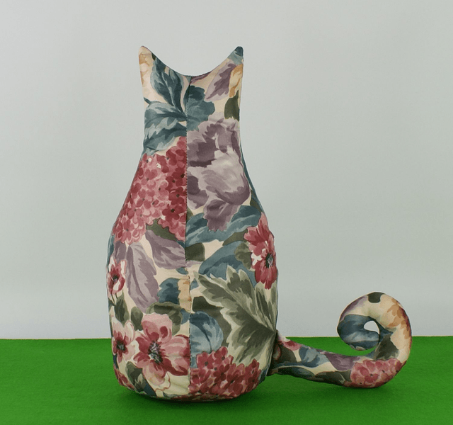 Floral Fabric Cat Bookend; Handmade and hand-embroidered Cat Doorstop; Unique Cat Lovers Gift; Made in UK