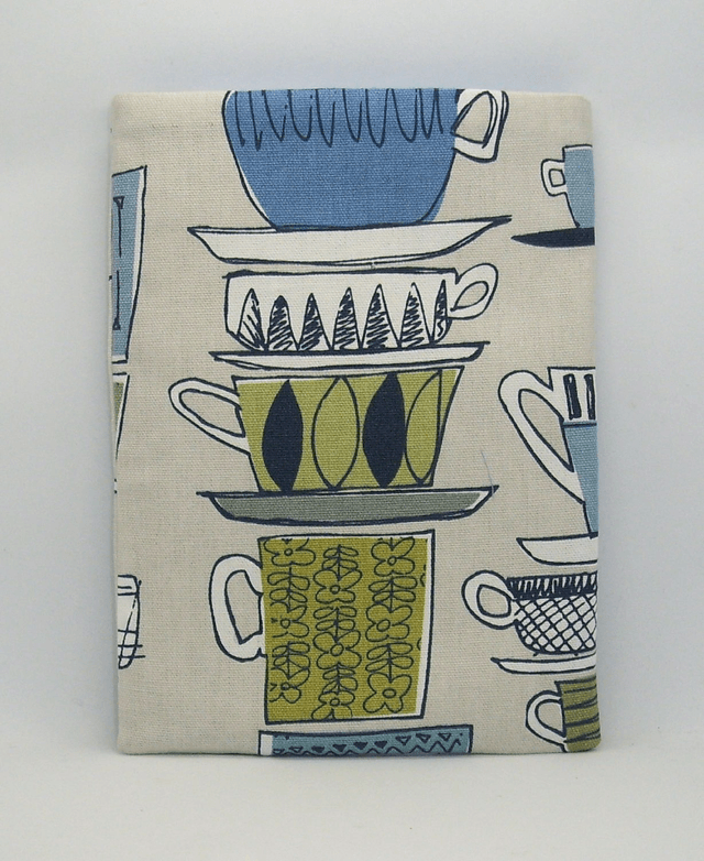 Afternoon Tea Padded Book Sleeve, Midi Sized Cotton Book Protector, Foam padded Book Pouch, Medium Book Sleeve, iPad sleeve