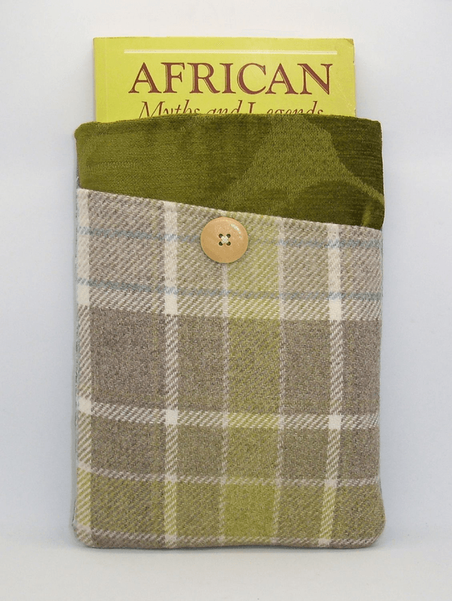Scottish Thistle Book Protector Midi Size, Medium Embroidered Linen Foam Padded Book Sleeve with Pocket, Book Pouch, iPad sleeve