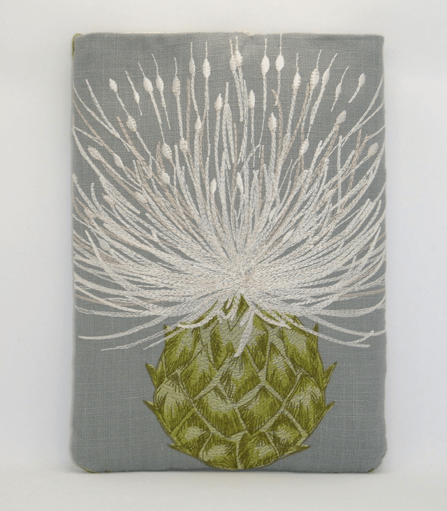 Scottish Thistle Book Protector Midi Size, Medium Embroidered Linen Foam Padded Book Sleeve with Pocket, Book Pouch, iPad sleeve