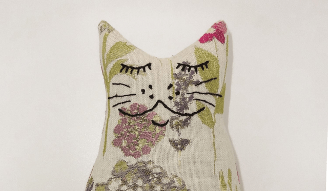 Handmade Cat Doorstops, Unique Pussycat Doorstop, Tapestry Spring Flowers Fabric, Made in UK