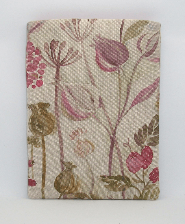 Padded Book Sleeve Watercolour Flower Theme, Midi Sized Linen Book Protector, Book Pouch, Medium Book Sleeve with Pocket, iPad sleeve, Made in UK