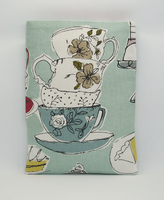 Afternoon Tea Padded Book Sleeve, Midi Sized Cotton Book Protector, Foam padded Book Pouch, Medium Book Sleeve, iPad sleeve