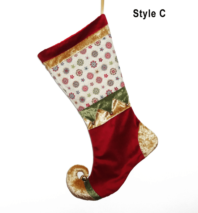 Deluxe Tapestry Christmas Stocking with Velvet and Elf Toe