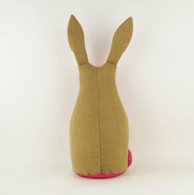 Bunny Rabbit Doorstop, Hand Embroidered Cotton Gold Metallic Print, Unique Handmade Cotton Bunny Rabbit Bookend
