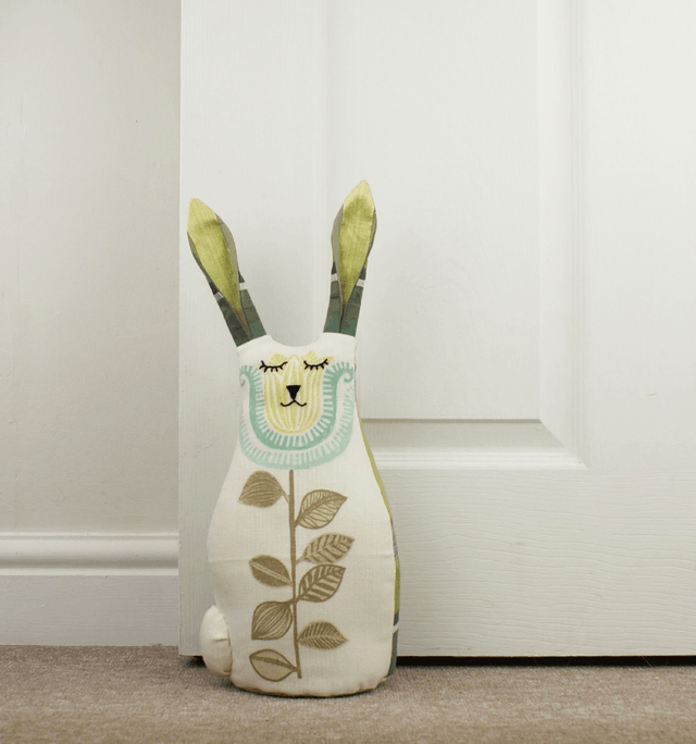 Bunny Doorstop, Hand Embroidered Bunny Doorstop, Unique Handmade Cotton and Silk Bunny Rabbit Bookend, House Warming Gift, Made in UK