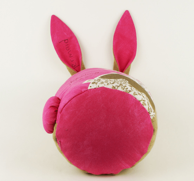 Bunny Rabbit Doorstop, Hand Embroidered Cotton Gold Metallic Print, Unique Handmade Cotton Bunny Rabbit Bookend