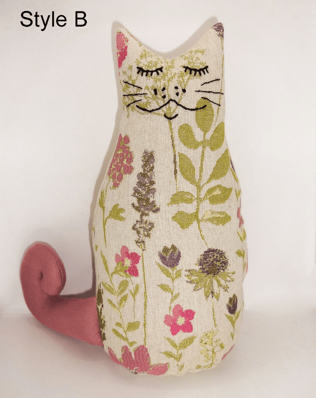 Handmade Cat Doorstops, Unique Pussycat Doorstop, Tapestry Spring Flowers Fabric, Made in UK