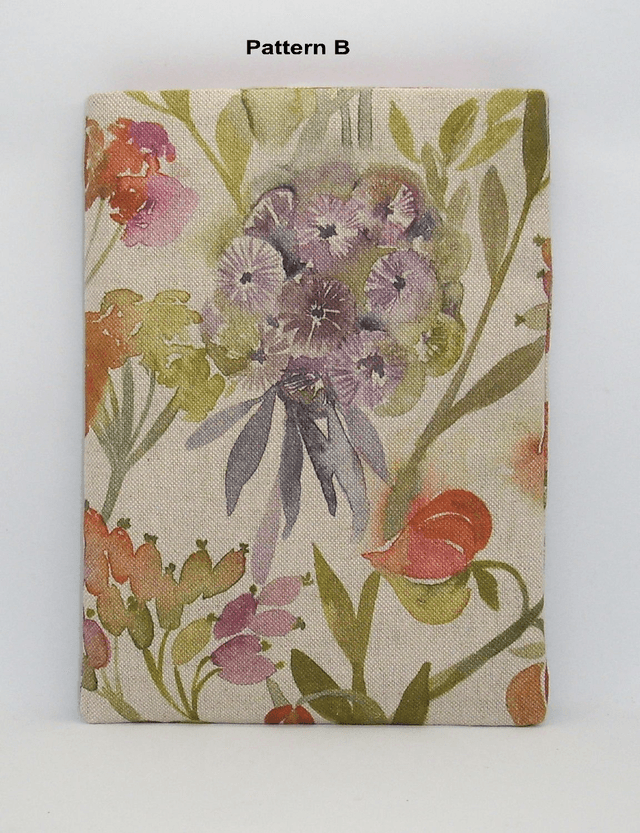 Padded Book Sleeve Watercolour Flower Theme, Midi Sized Linen Book Protector, Book Pouch, Medium Book Sleeve with Pocket, iPad sleeve, Made in UK