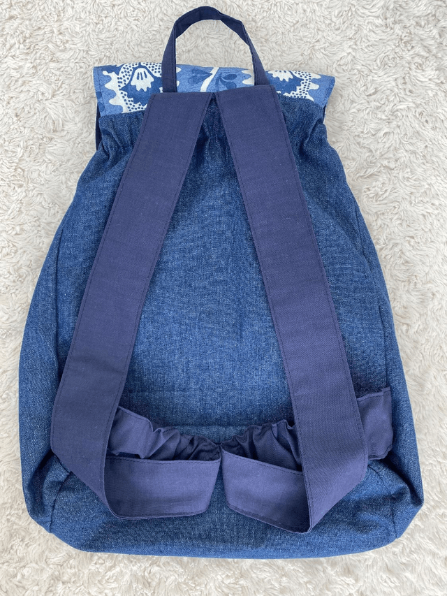 Blue Fabric Backpack; Handmade Denim Backpack; Boho Festival Rucksack; School Bag; Swimming Bag; Gym Backpack