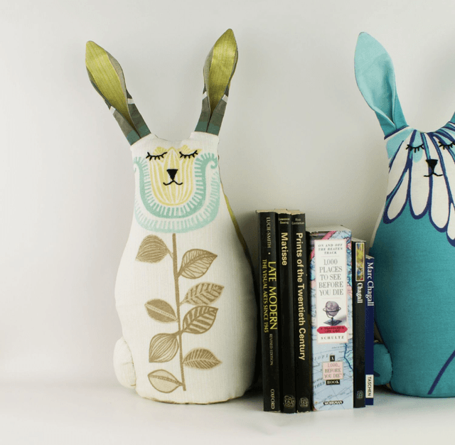 Bunny Doorstop, Hand Embroidered Bunny Doorstop, Unique Handmade Cotton and Silk Bunny Rabbit Bookend, House Warming Gift, Made in UK