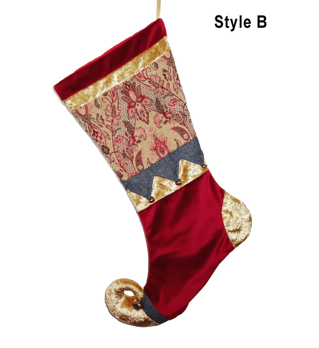Deluxe Tapestry Christmas Stocking with Velvet and Elf Toe