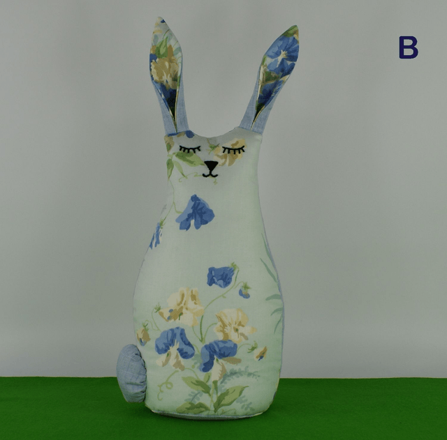 Sweet pea Spring Bunny Decor, Retro hand-embroidered Bunny Rabbit Doorstop, Bunny Bookend, Easter Gift, Handmade in UK
