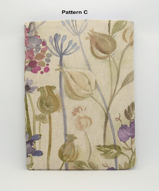 Padded Book Sleeve Watercolour Flower Theme, Midi Sized Linen Book Protector, Book Pouch, Medium Book Sleeve with Pocket, iPad sleeve, Made in UK
