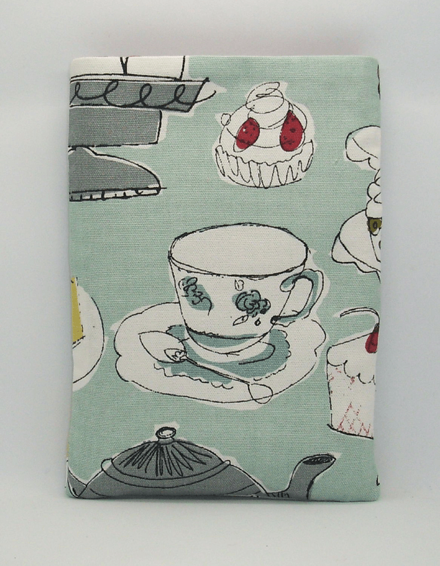 Afternoon Tea Padded Book Sleeve, Midi Sized Cotton Book Protector, Foam padded Book Pouch, Medium Book Sleeve, iPad sleeve