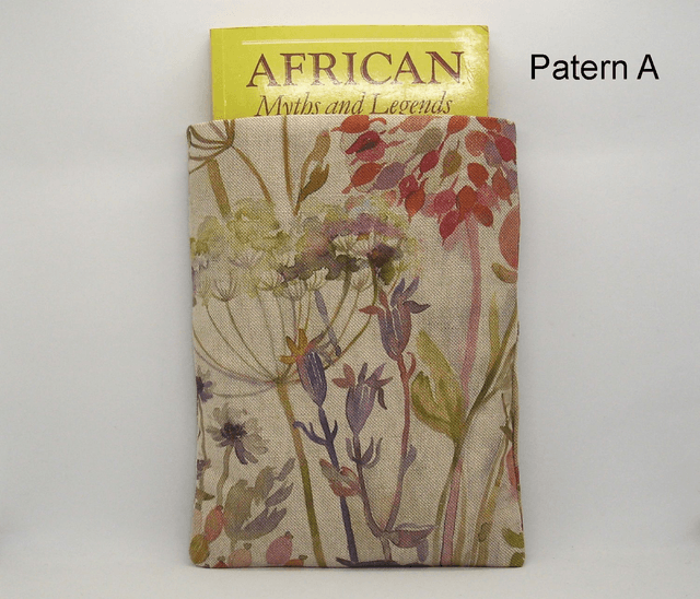 Padded Book Sleeve Watercolour Flower Theme, Midi Sized Linen Book Protector, Book Pouch, Medium Book Sleeve with Pocket, iPad sleeve, Made in UK