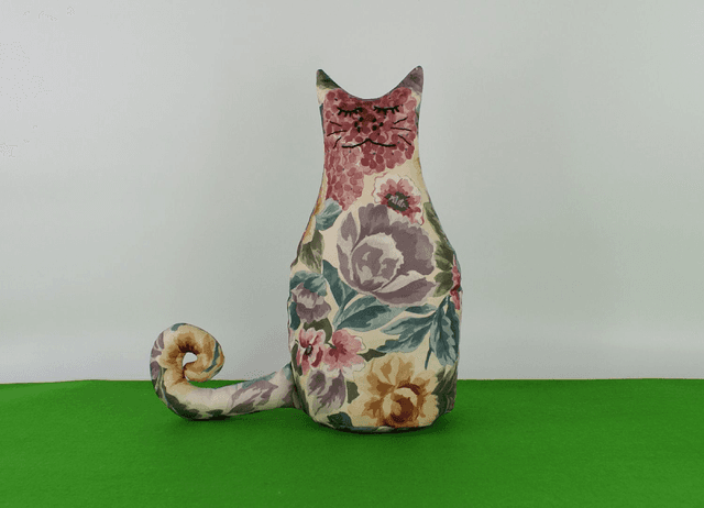 Floral Fabric Cat Bookend; Handmade and hand-embroidered Cat Doorstop; Unique Cat Lovers Gift; Made in UK