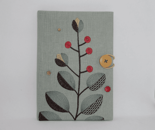Art Deco A5 Fabric Covered Travel Journal, Embroidered Hardback Sketchbook
