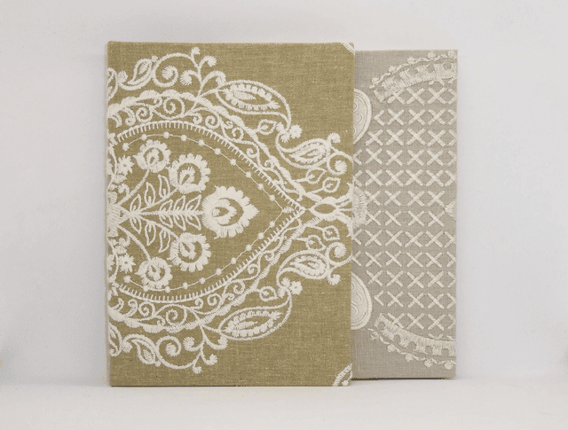 Notebook A5 Hardback Covered with Embroidered Cotton, Travel Journal, Watercolour Sketchbook